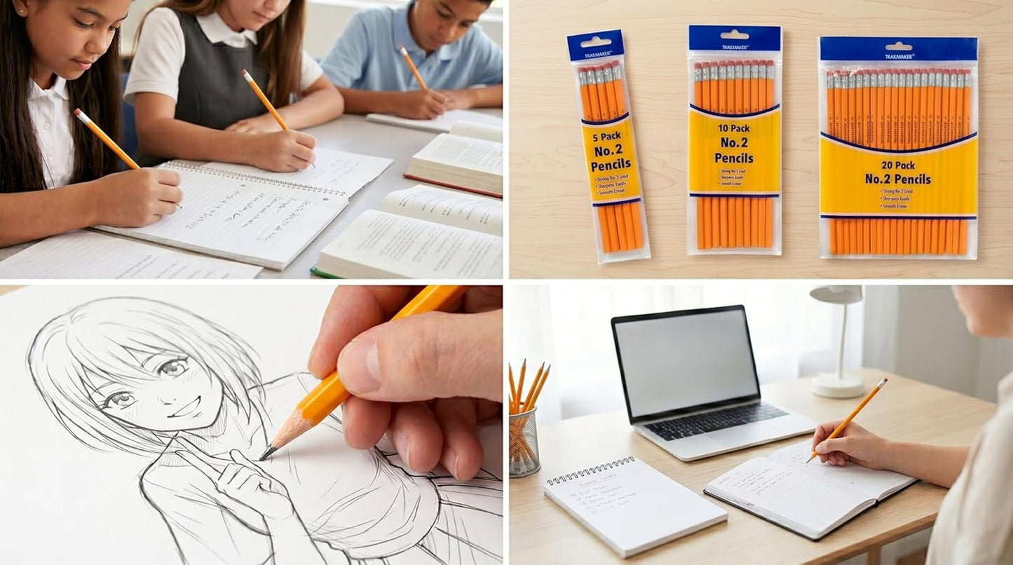 Trail maker #2 Pencils Unsharpened,for School, Office Supplies #2 HB Pencils
