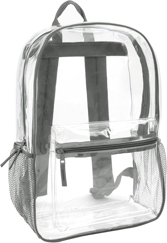 Clear Backpack Heavy Duty with Padded Straps, Side Pockets for Kids, Boys, Girls, School, Stadium Approved Events