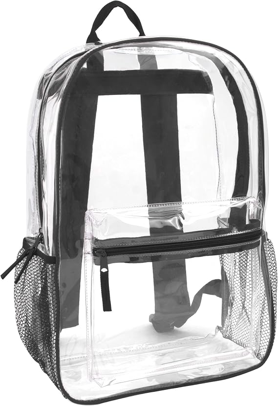 Clear Backpack Heavy Duty with Padded Straps, Side Pockets for Kids, Boys, Girls, School, Stadium Approved Events